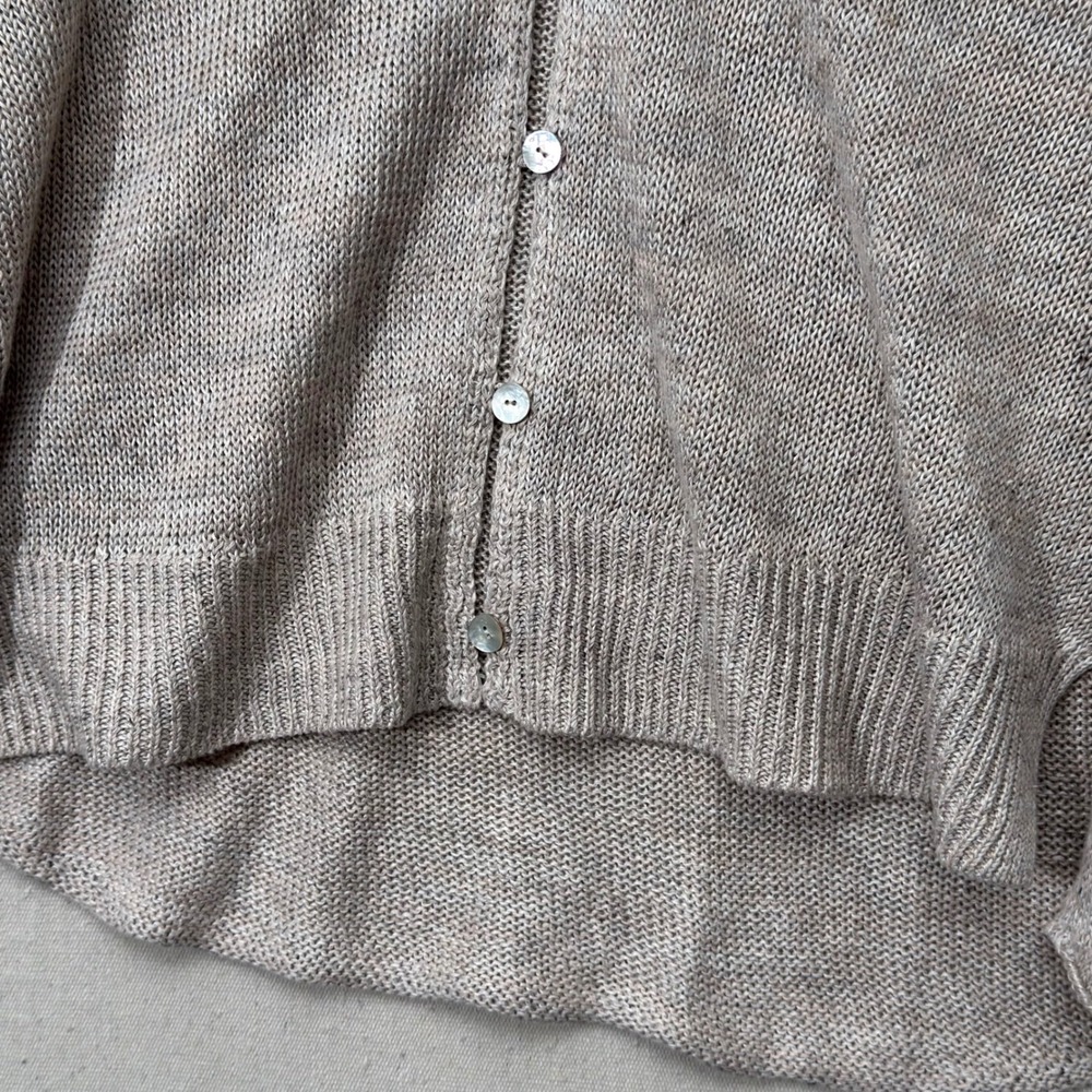 Eileen Fisher Organic Linen Cardigan L Oatmeal Open Knit Coastal Minimalist - Picture 3 of 12